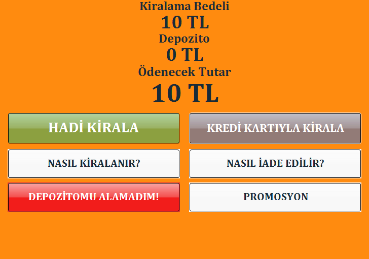 MSC kiosk kiralama ekranının görüntüsü